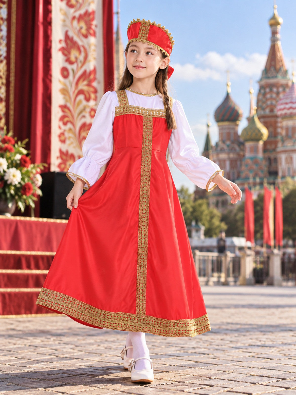 Red Carnival Dress with Headwear main product view