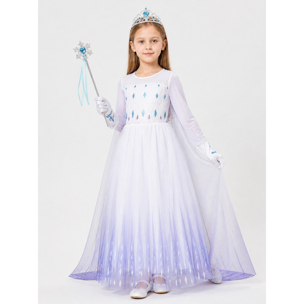 Snow Queen Costume with Crown and Wand