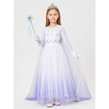 Snow Queen Costume with Crown and Wand