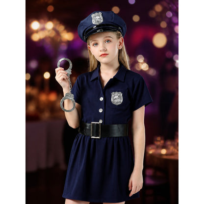 Children's Police Officer Costume with Skirt and Belt on-model view