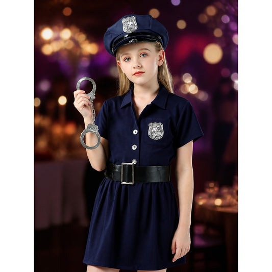 Children's Police Officer Costume with Skirt and Belt on-model view