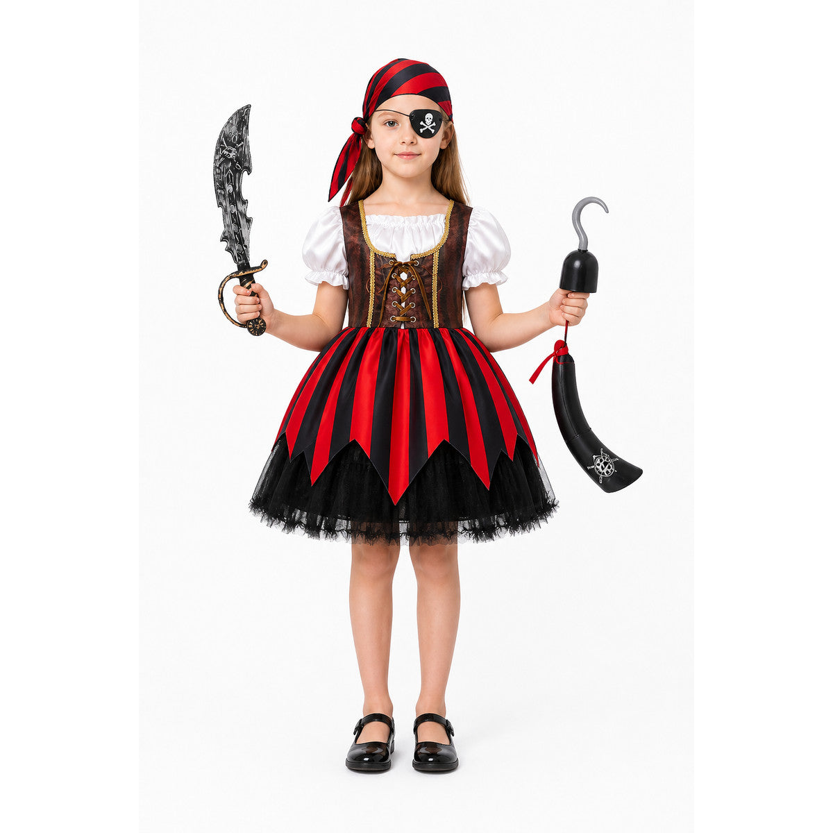 Pirate Costume with Striped Dress and Accessories main product view