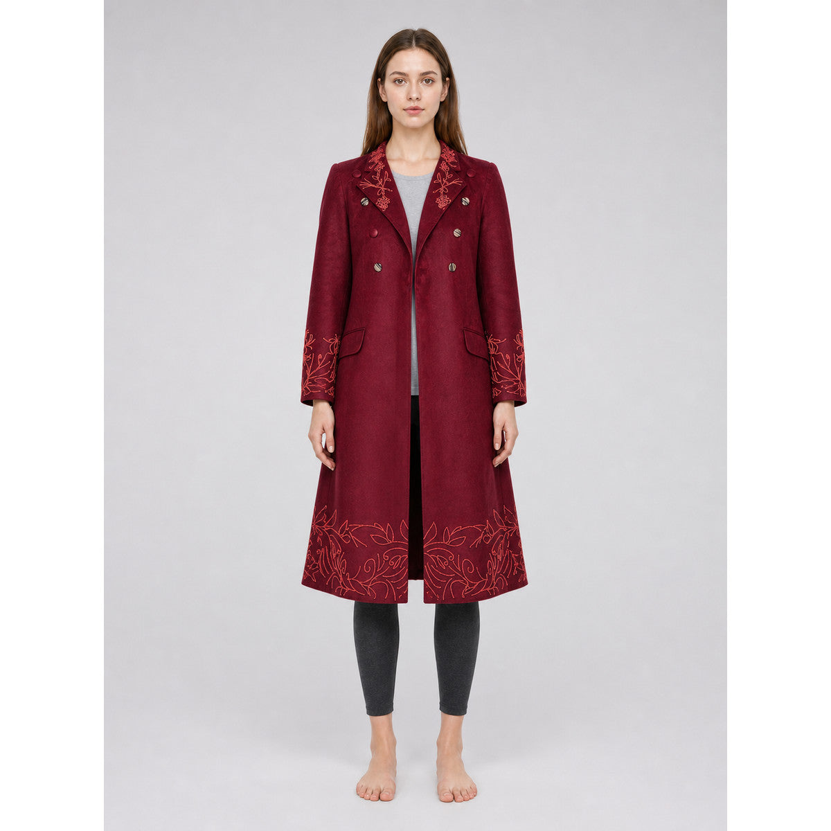 Burgundy Embroidered Willy Wonka Cosplay Coat