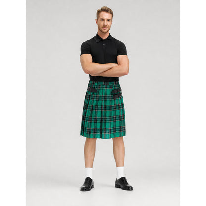 Pleated Plaid Skirt with Black Buckle