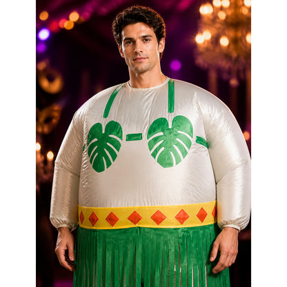 Green Leaf Print Long Sleeve Costume Dress with Fringe Trim for Adults on-model view