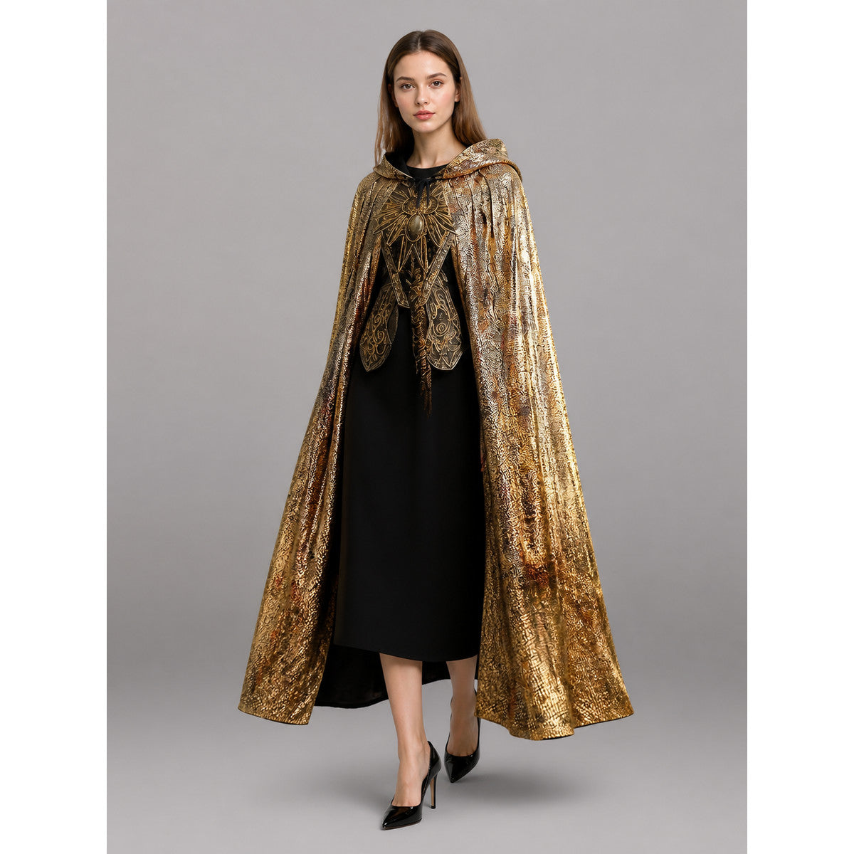 Black and Gold Hooded Carnival Cloak