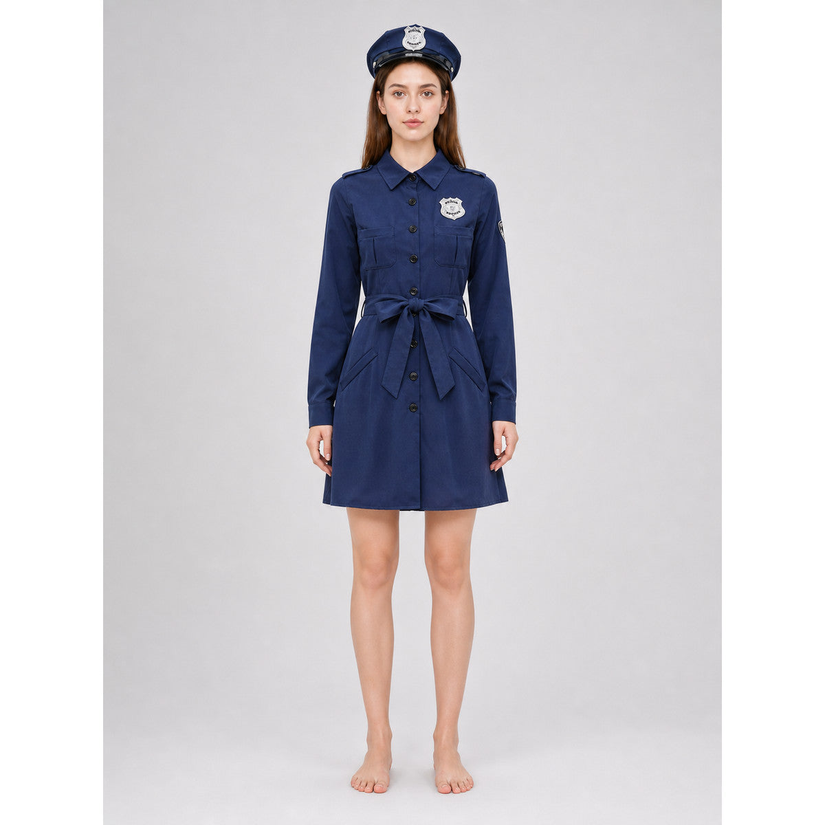Police-Style Costume Dress with Cap on-model view