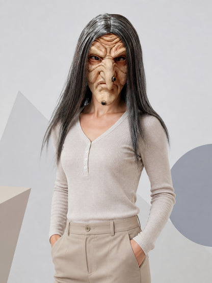 Scary Witch Carnival Mask with Long Hair