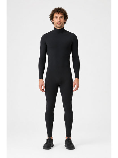 Fitted Jumpsuit with High Collar, Black main product view