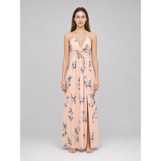 Beach Maxi Dress with Floral Print and Slit