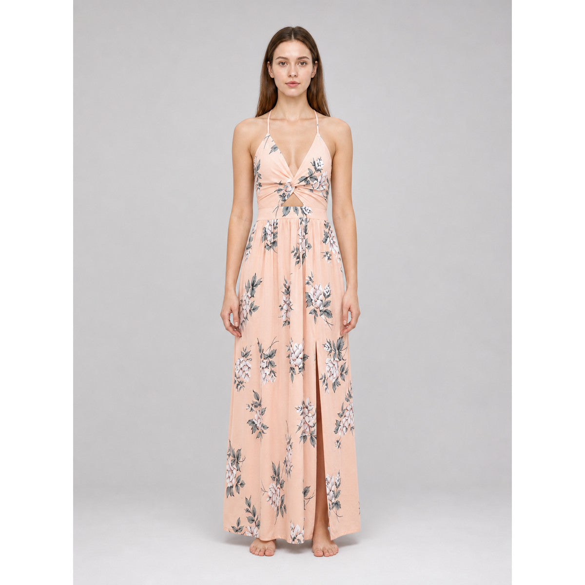 Floral Print Maxi Beach Dress with Slit