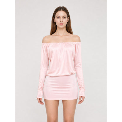Fitted off-the-shoulder mini dress with sleeves front view