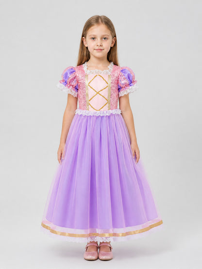 Girls' Purple Princess Dress with Sequins and Lace on-model view