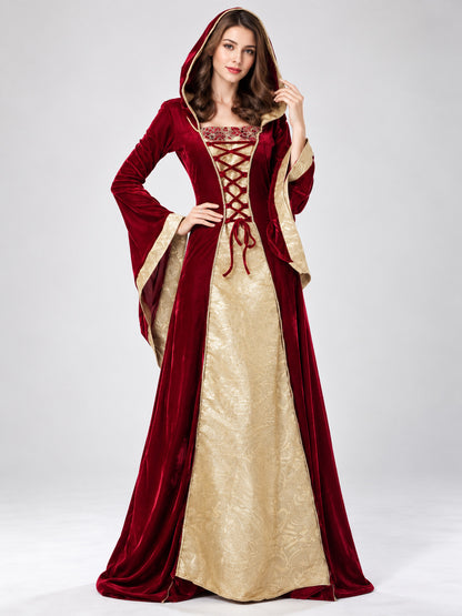 Medieval-Style Dress with Hood and Lacing