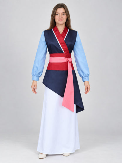 Chinese-Style Costume with Long Skirt and Wide Belt
