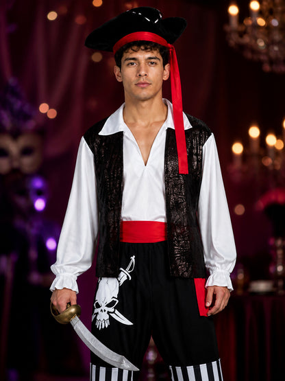 Halloween Pirate Costume with Tricorn Hat on-model view