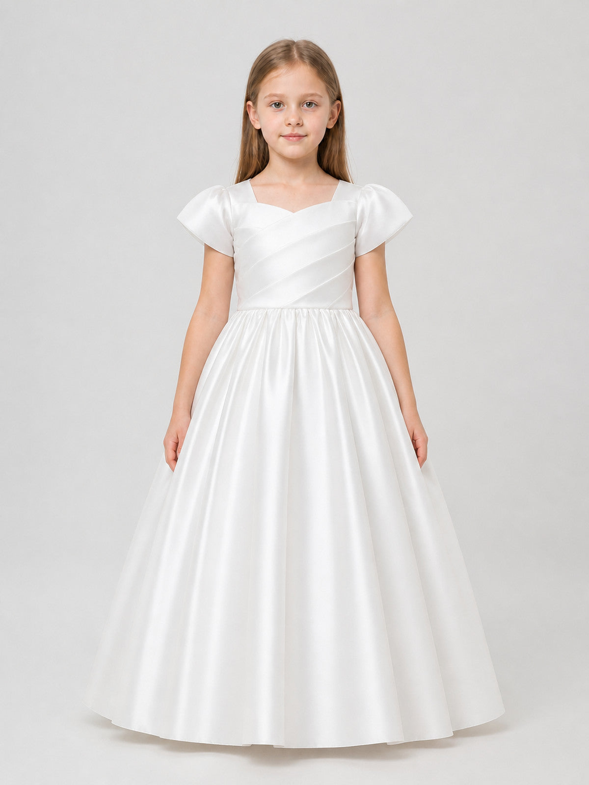 White Girls’ Princess Dress with a Full Skirt on-model view