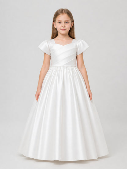 White Girls’ Princess Dress with a Full Skirt on-model view
