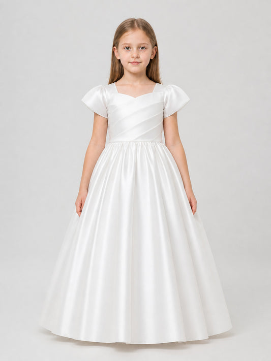 White Girls’ Princess Dress with a Full Skirt on-model view