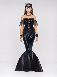 Black Sequin Mermaid Dress for Cosplay