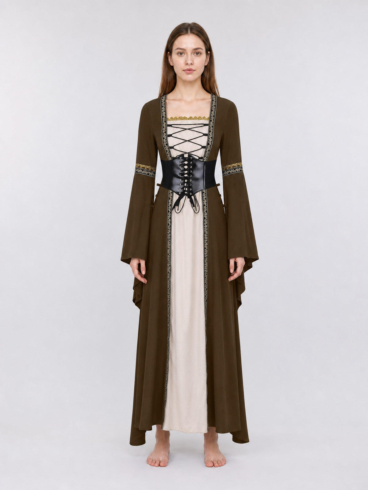 Long Gothic-Style Lace-Up Costume Dress front view