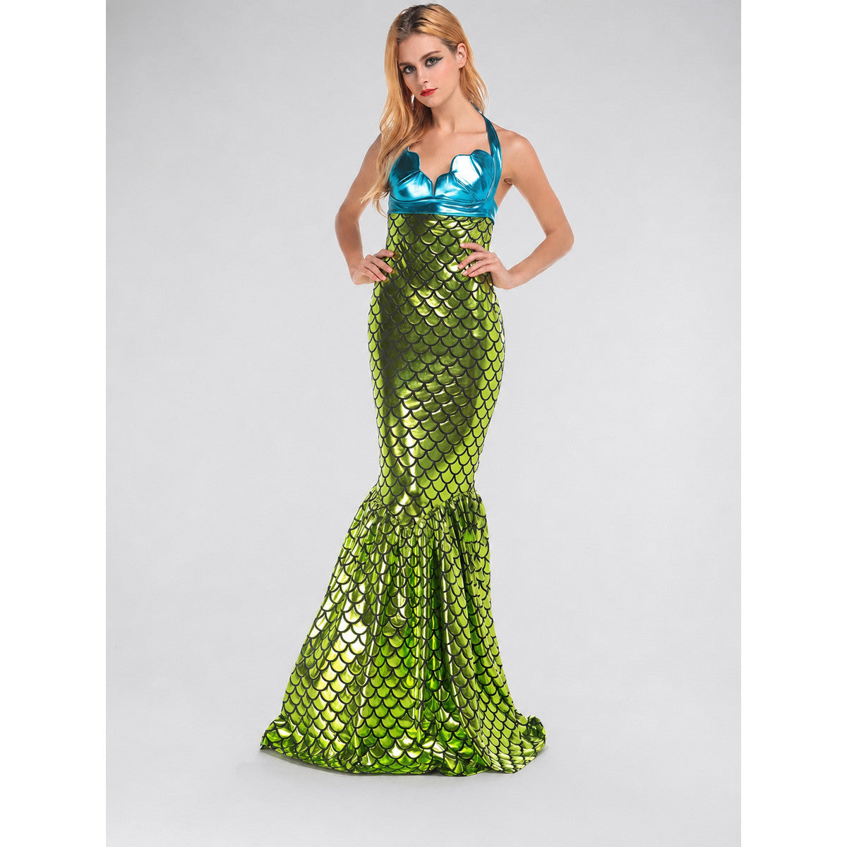 Long Mermaid Dress with Scale Pattern