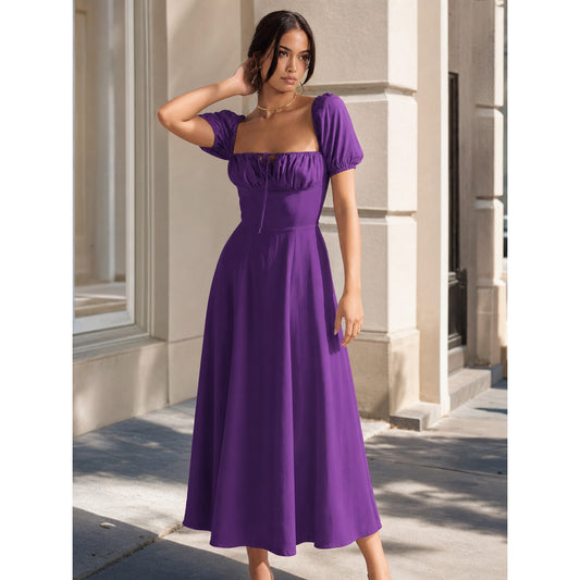 Women's Square-Neck Dress with Puff Sleeves