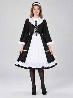 Black and White Maid Costume with Lace and Cross