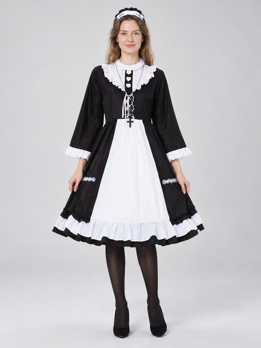 Black and White Maid Costume with Lace and Cross
