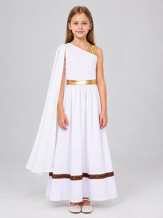 White Greek-Style Dress with Gold Belt