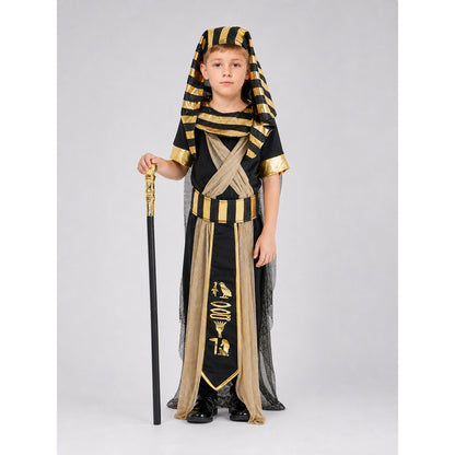 Pharaoh Costume with Headdress and Belt, Black and Gold on-model view