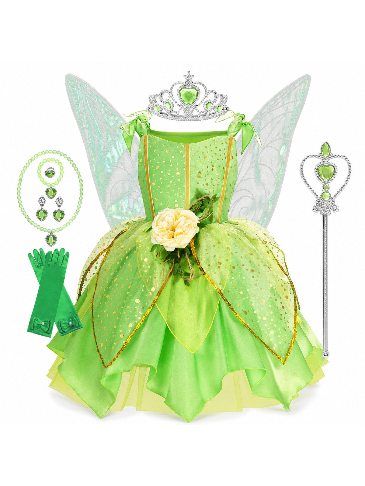 Girls' Green Forest Princess Dresses Fairy Elf Skirt Summer Glitter Mesh