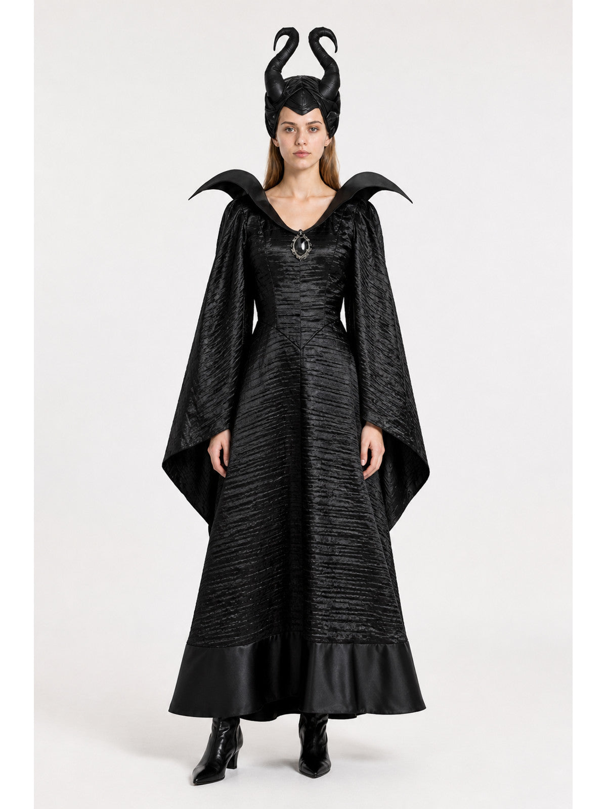 Black Witch Costume with Wide Sleeves and Pointed Shoulders main product view