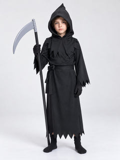 Kids' Black Hooded Cosplay Costume with Cape