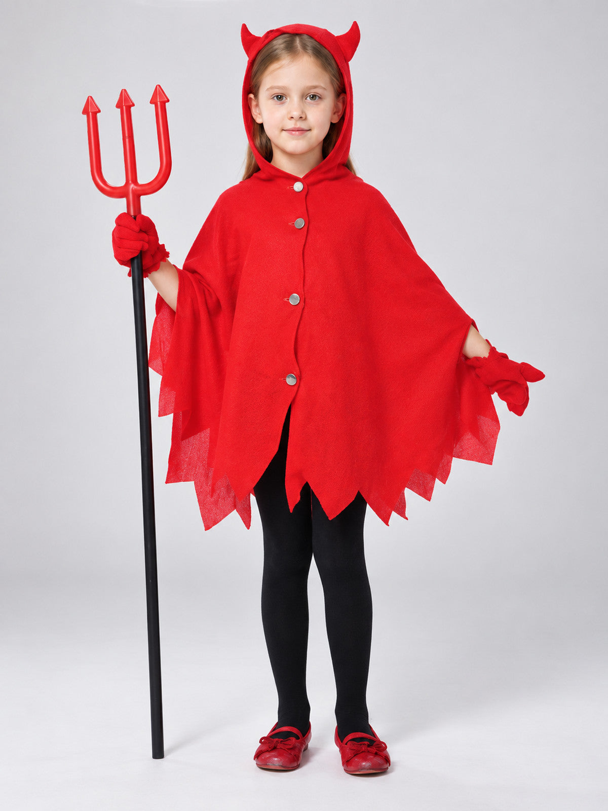 Devil Costume with Hood and Trident on-model view