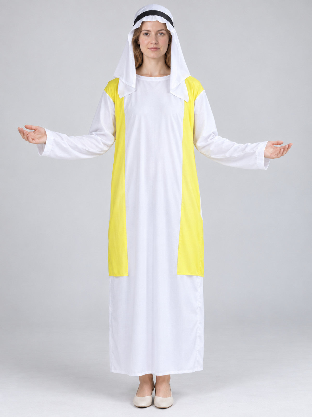 Carnival costume with a white base and yellow inserts