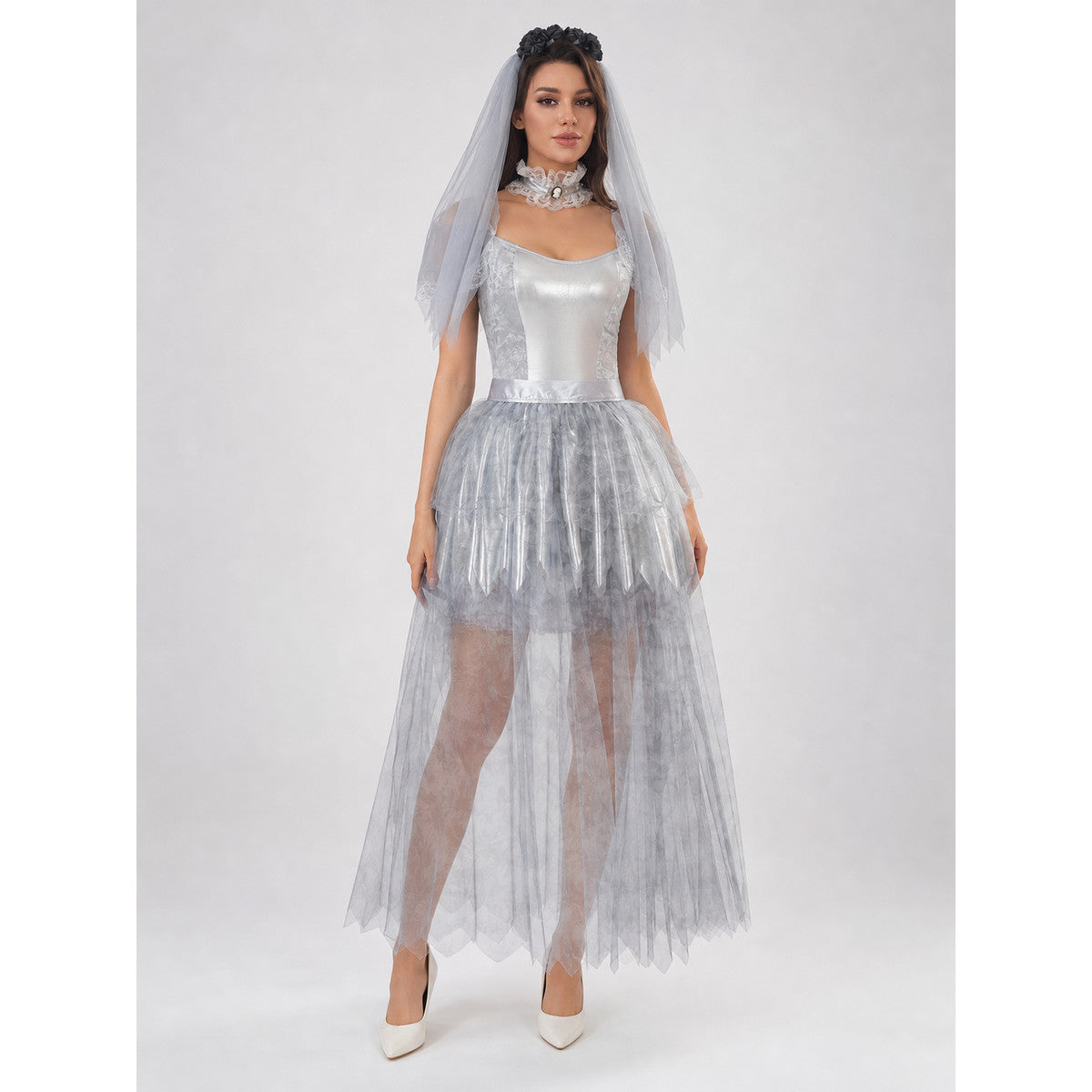 Halloween Cosplay Dress with a Ripped Skirt
