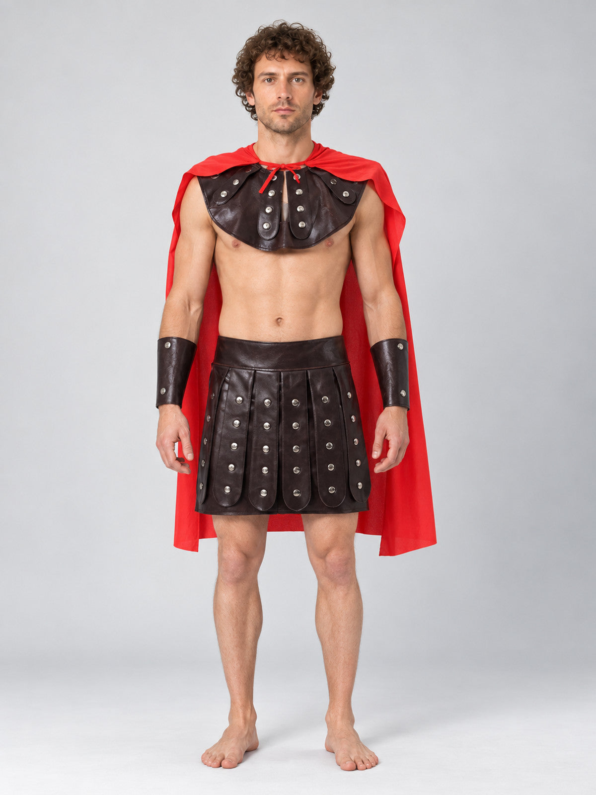 Warrior Costume with Red Cape on-model view