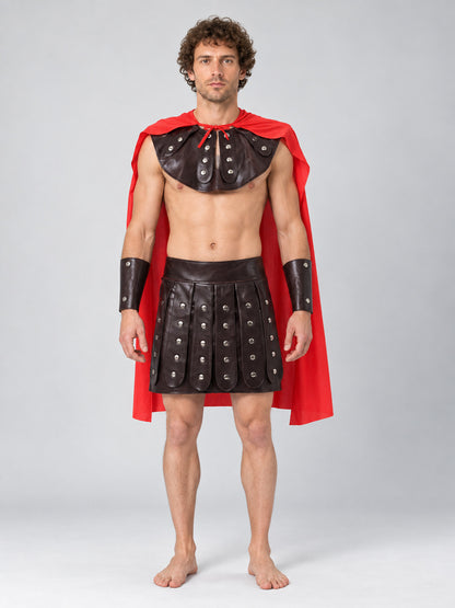 Warrior Costume with Red Cape on-model view