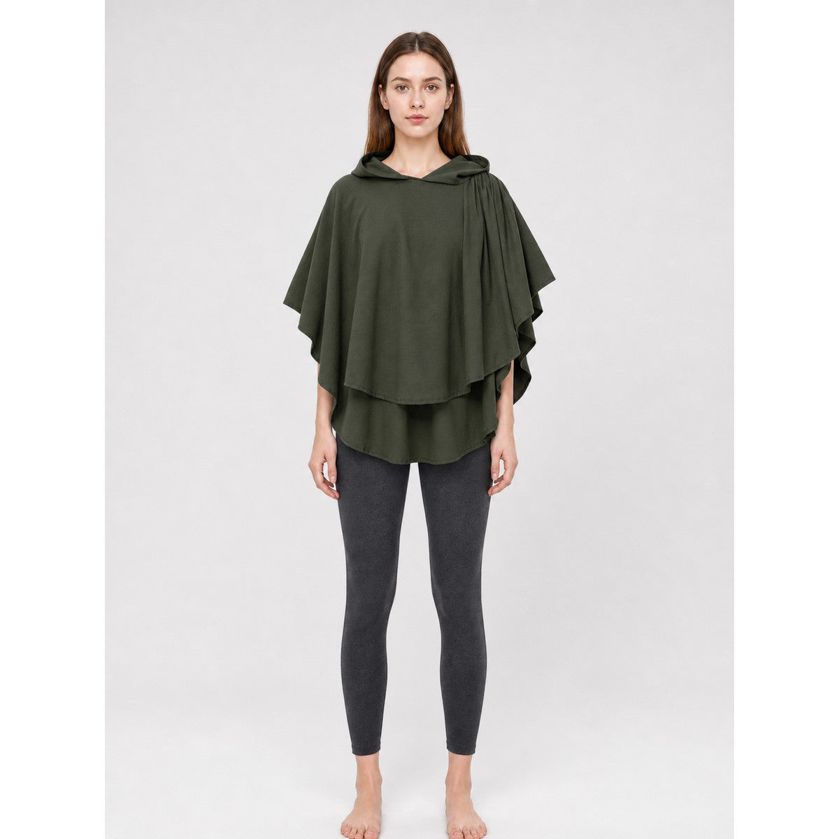 Hooded cloak-cape, green, fantasy style