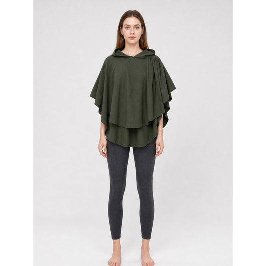 Hooded cloak-cape, green, fantasy style