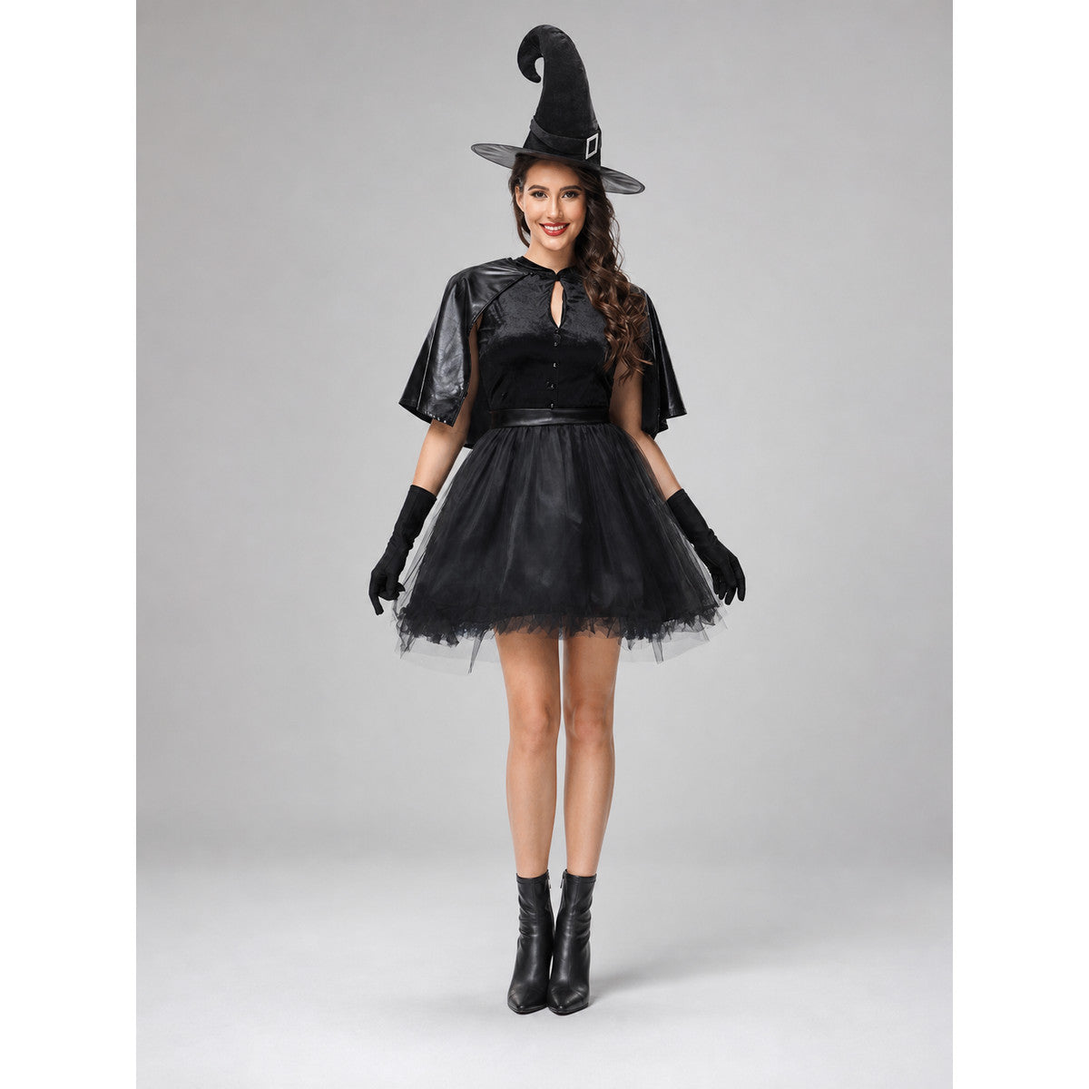 Witch Costume: Dress with Full Skirt, Hat, and Gloves