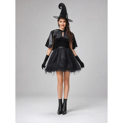Witch Costume: Dress with Full Skirt, Hat, and Gloves