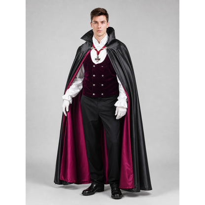 Vampire Costume: Cloak, Vest, Shirt, and Pants on-model view