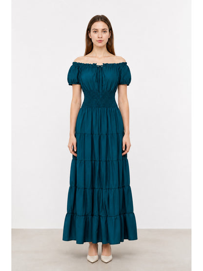 Long Dress with Off-the-Shoulder Neckline and Tiered Skirt main product view