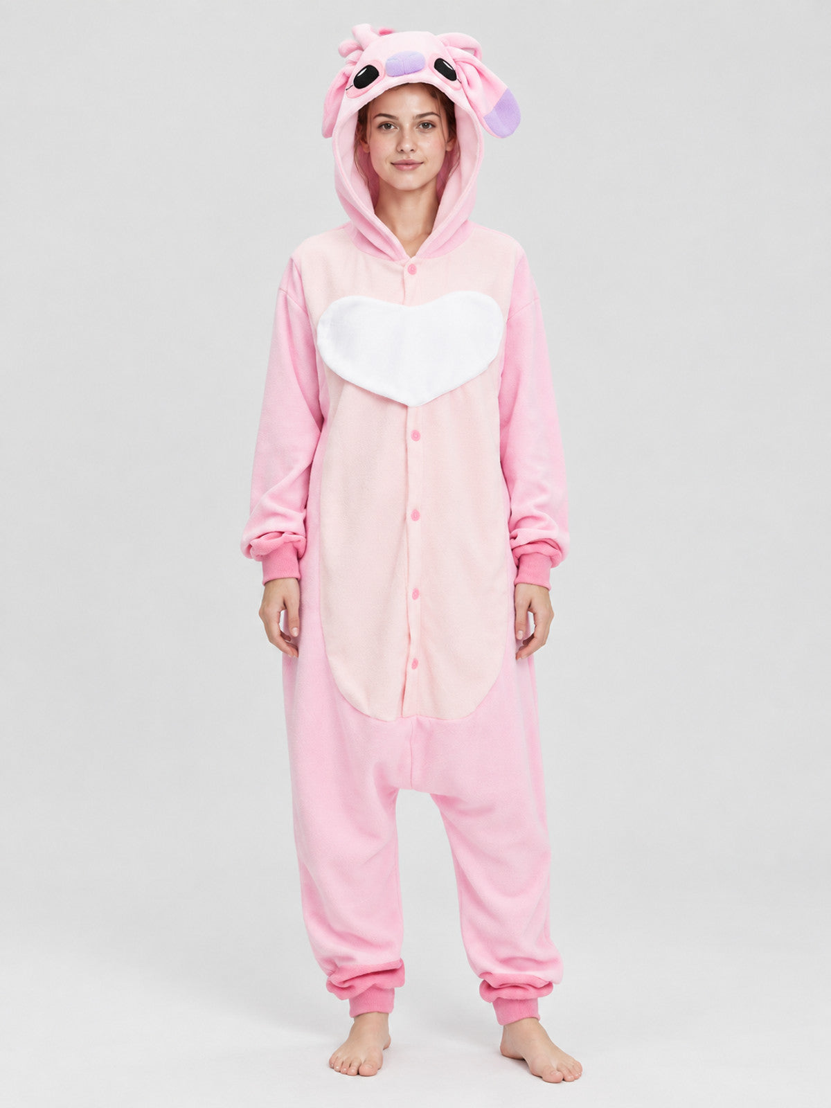 Pink Fleece Pajama Jumpsuit with Hood and Ears