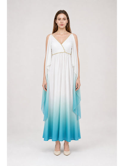 Long Greek-Style Dress with a V-Neckline and Gradient main product view