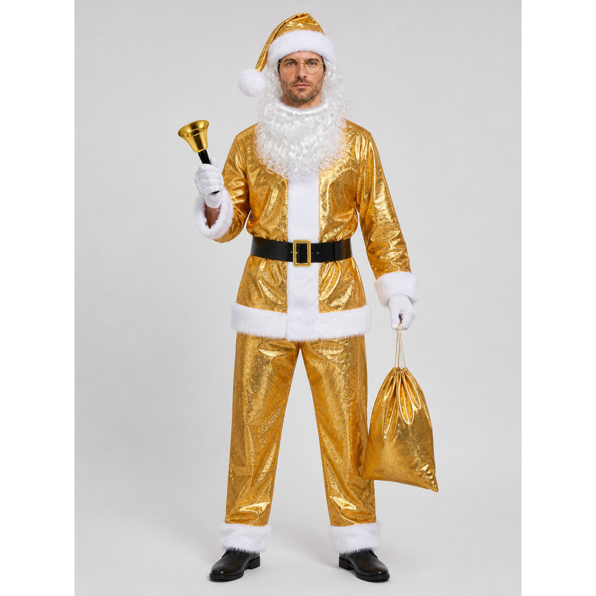 Gold Santa Claus Costume with Accessories on-model view