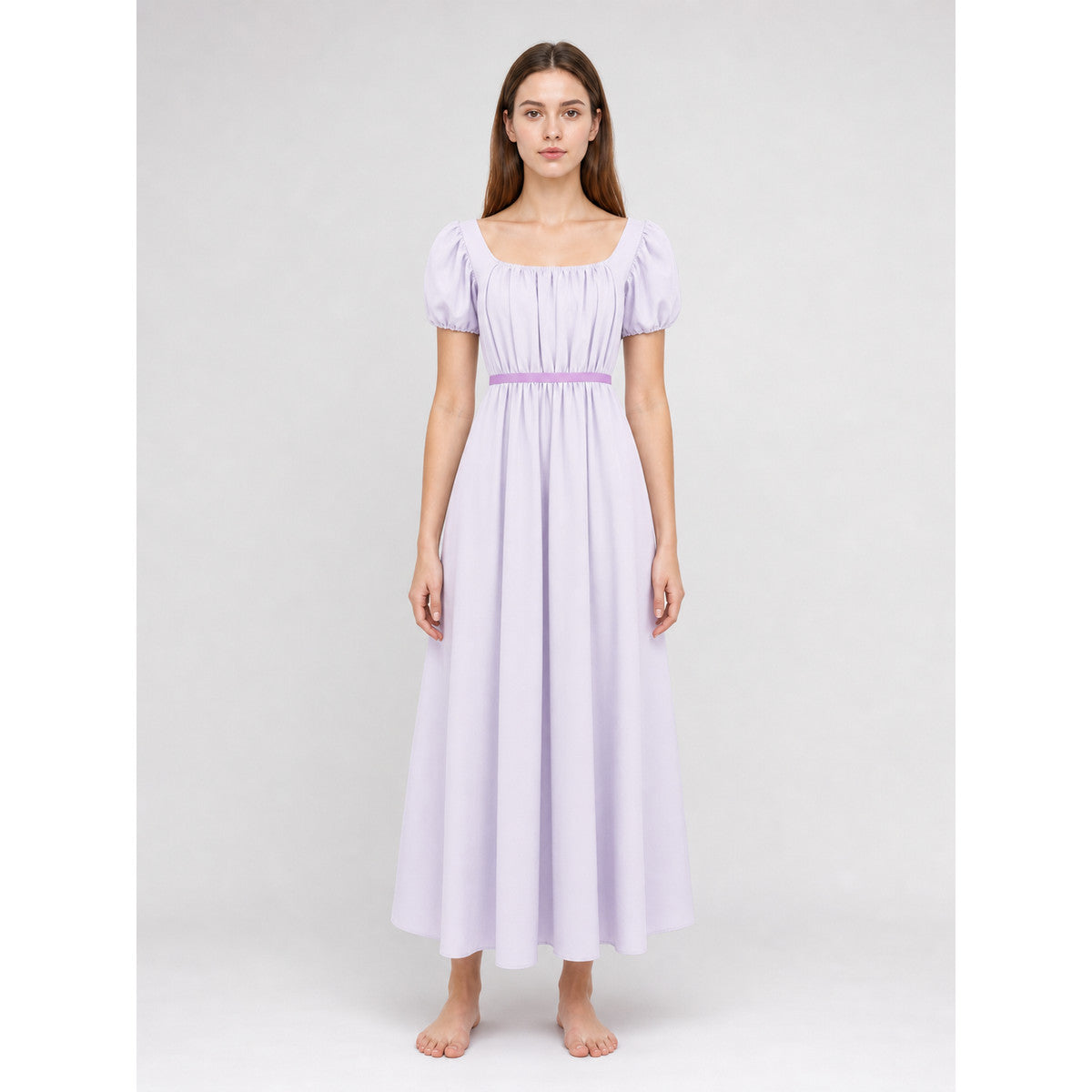 Regency-Style Retro Dress with Belt and Puff Sleeves