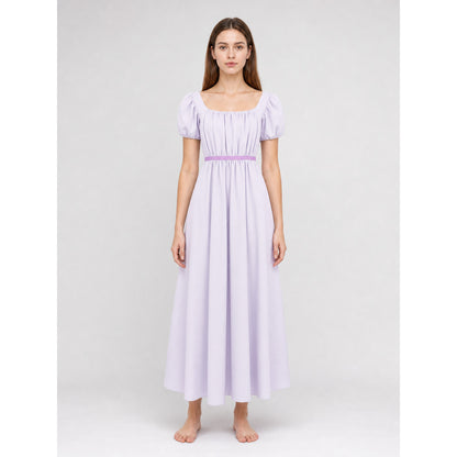 Regency-Style Retro Dress with Belt and Puff Sleeves